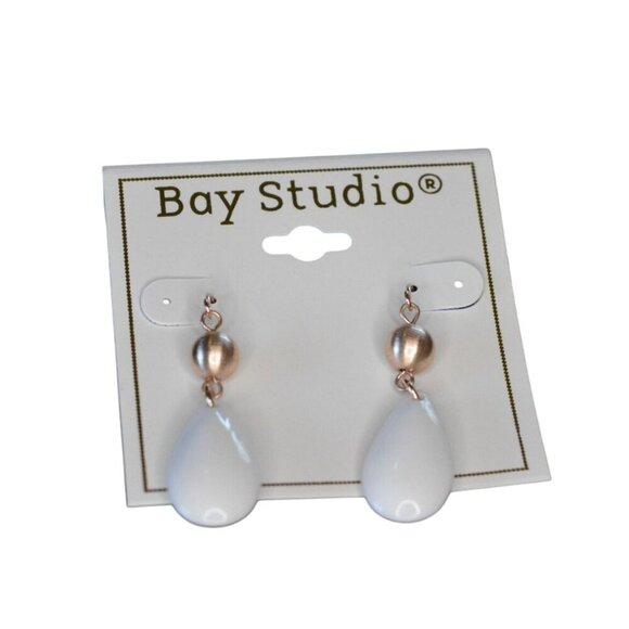 Bay Studio White Teardrop Earrings With Gold-Tone Accents For Women - Picture 1 of 5